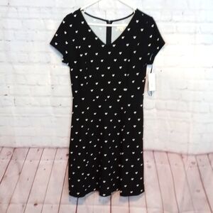 Maison Jules M Woman's Black Hearts V Neck‎ Dress